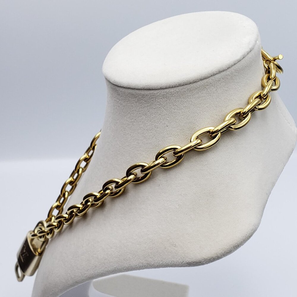 Authentic Louis Vuitton Gold Padlock w/Unbranded Stainless Steel Chain Necklace - Picture 5 of 14